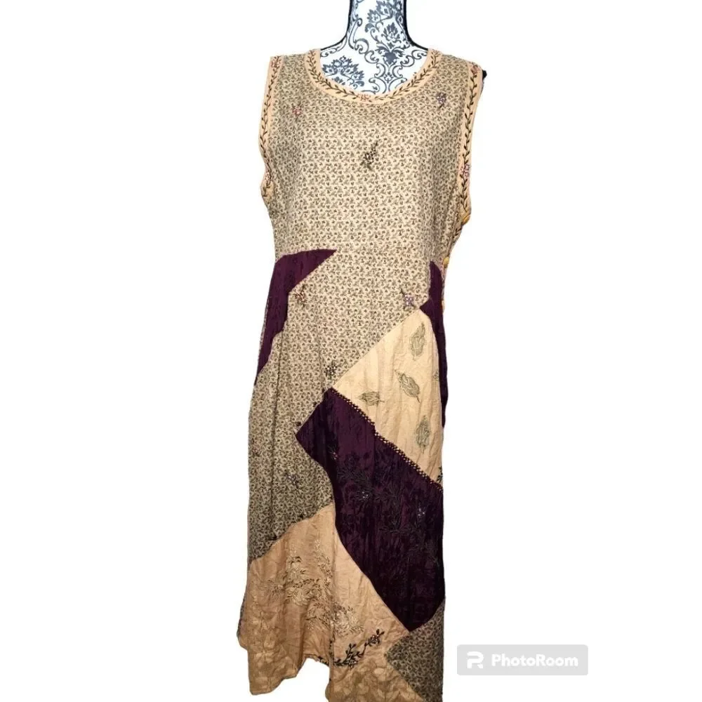 Papy Boez Vintage Patchwork Bohemian Midi Dress size M/L - Picture 1 of 9
